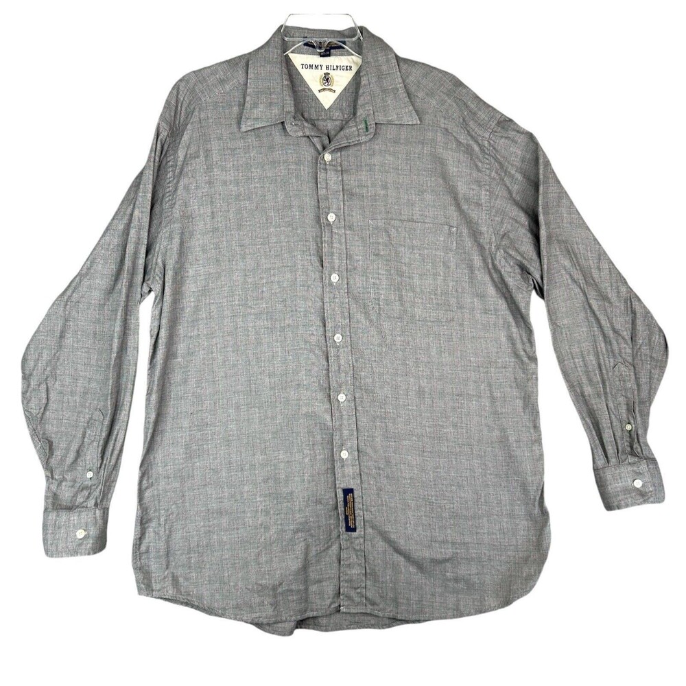 Vtg Tommy Hilfiger Shirt Men's Sz 16.5 35 Gray Long Sleeve Windowpane Pattern